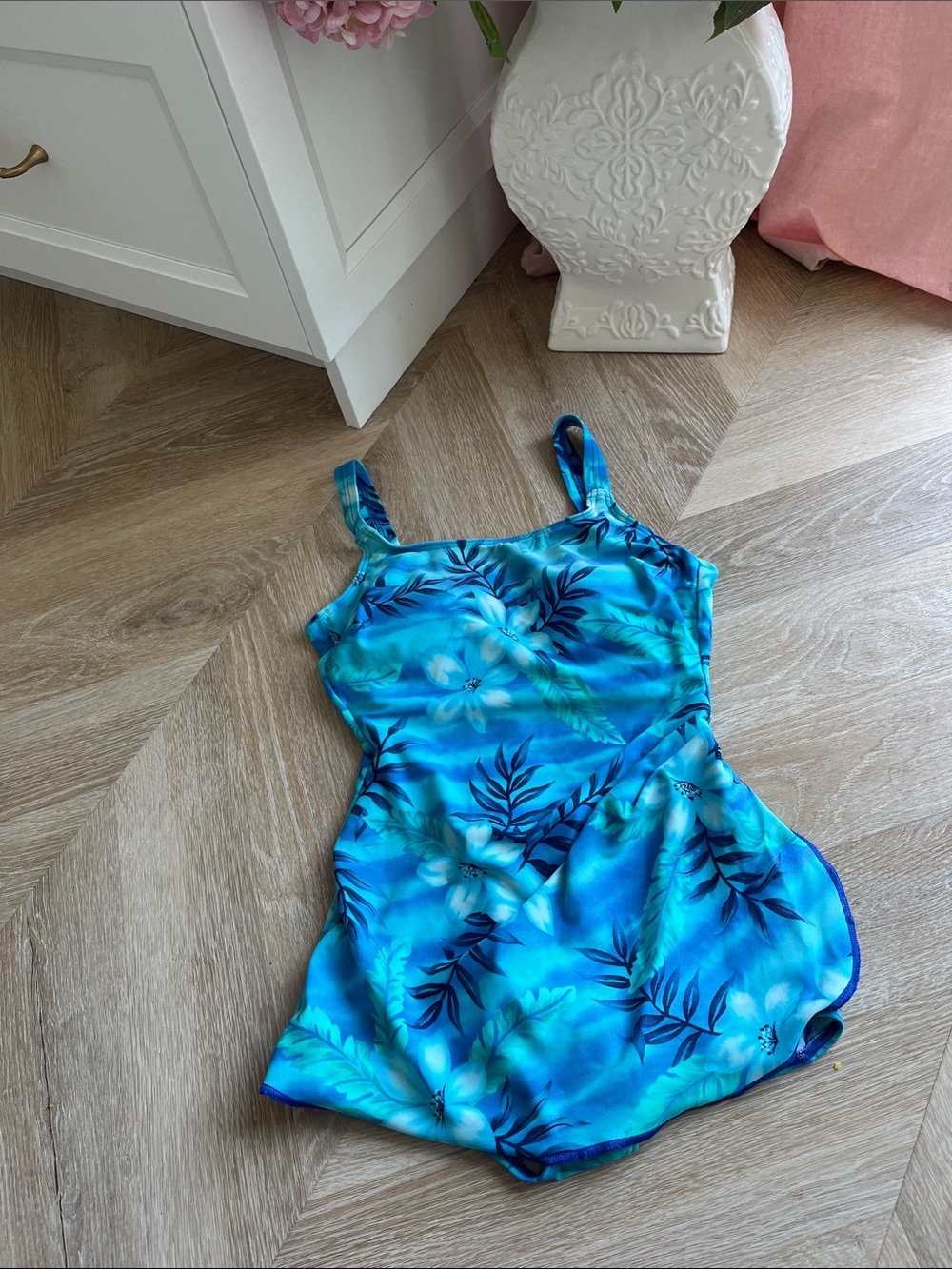 SUMMER SALE- Vintage Christina Blue Floral One-Piece Swimsuit
